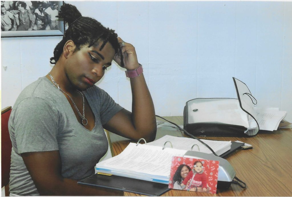 Demi studying at a desk